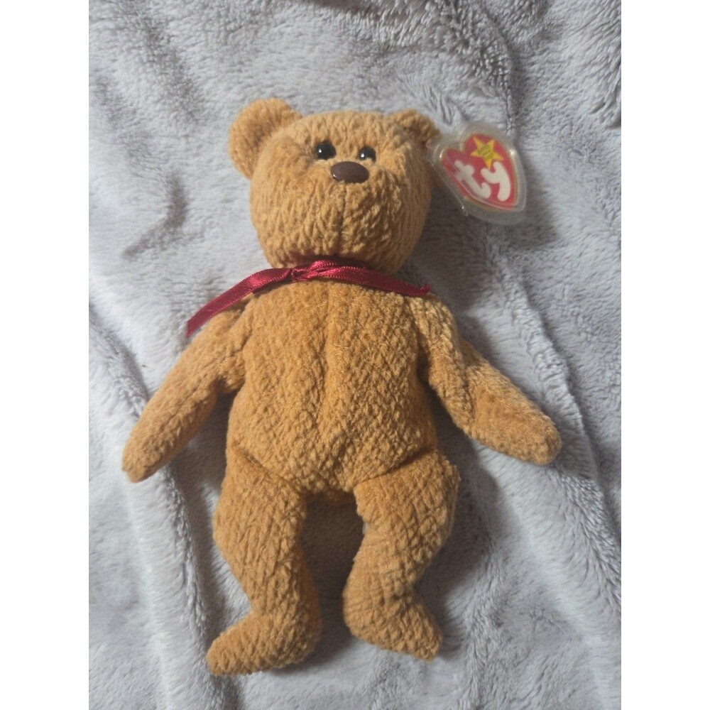 Ty Beanie Baby Curly the Bear – Retired 1996 Plush Teddy with Red Bow